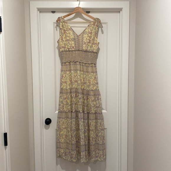Taylor Yellow Purple Floral Sleeveless Maxi Dress size M - Picture 7 of 13